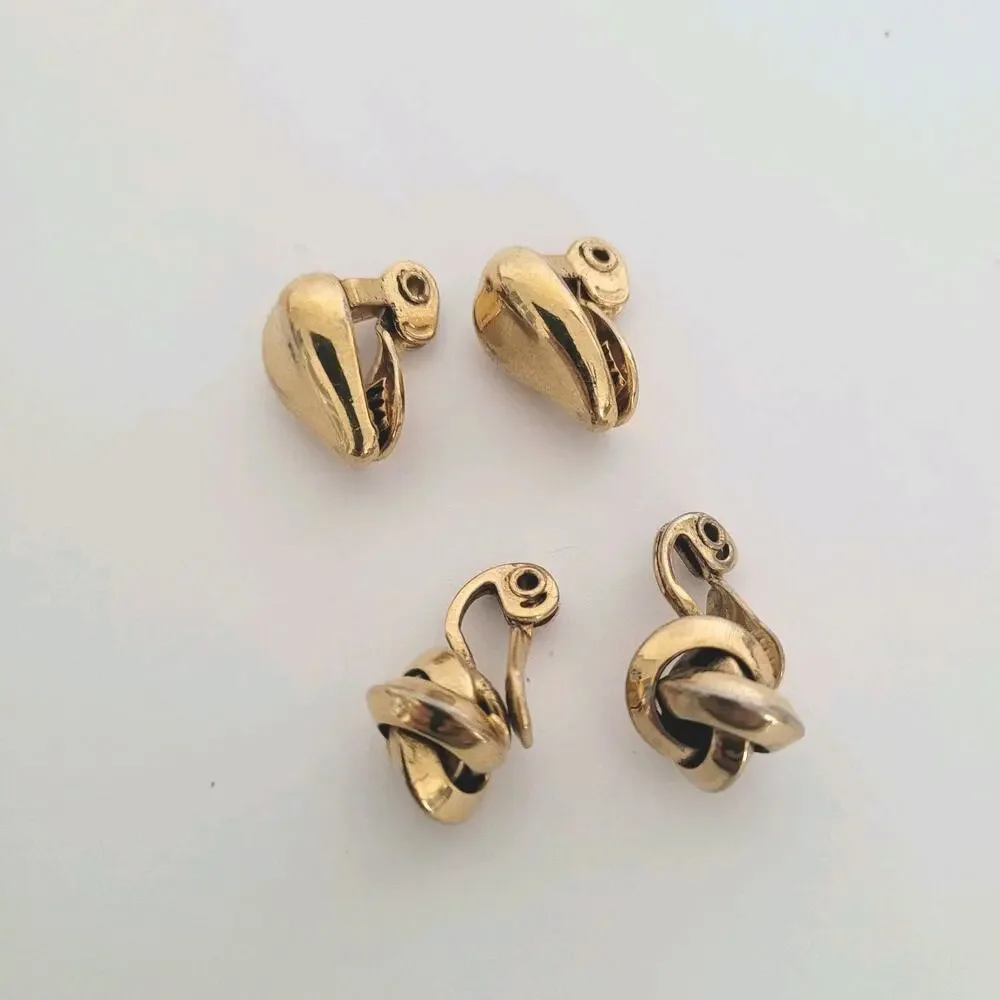 Vintage‎ Monet Knot Teardrop Gold Tone Clip on Earrings Round Glam Lot Of 2
